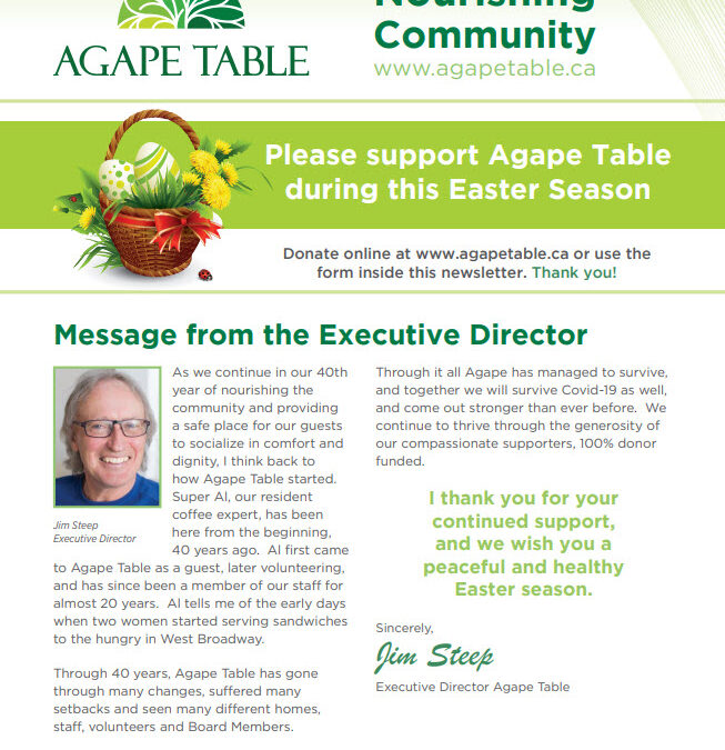 Agape Table Newsletter – Spring 2020
